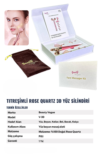 Titreşimli Rose Pembe Quartz Taşı 3d Yüz Masaj Silindiri 5 Başlıklı