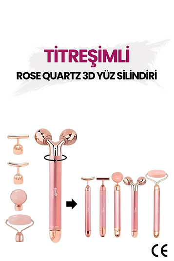 Titreşimli Rose Pembe Quartz Taşı 3d Yüz Masaj Silindiri 5 Başlıklı